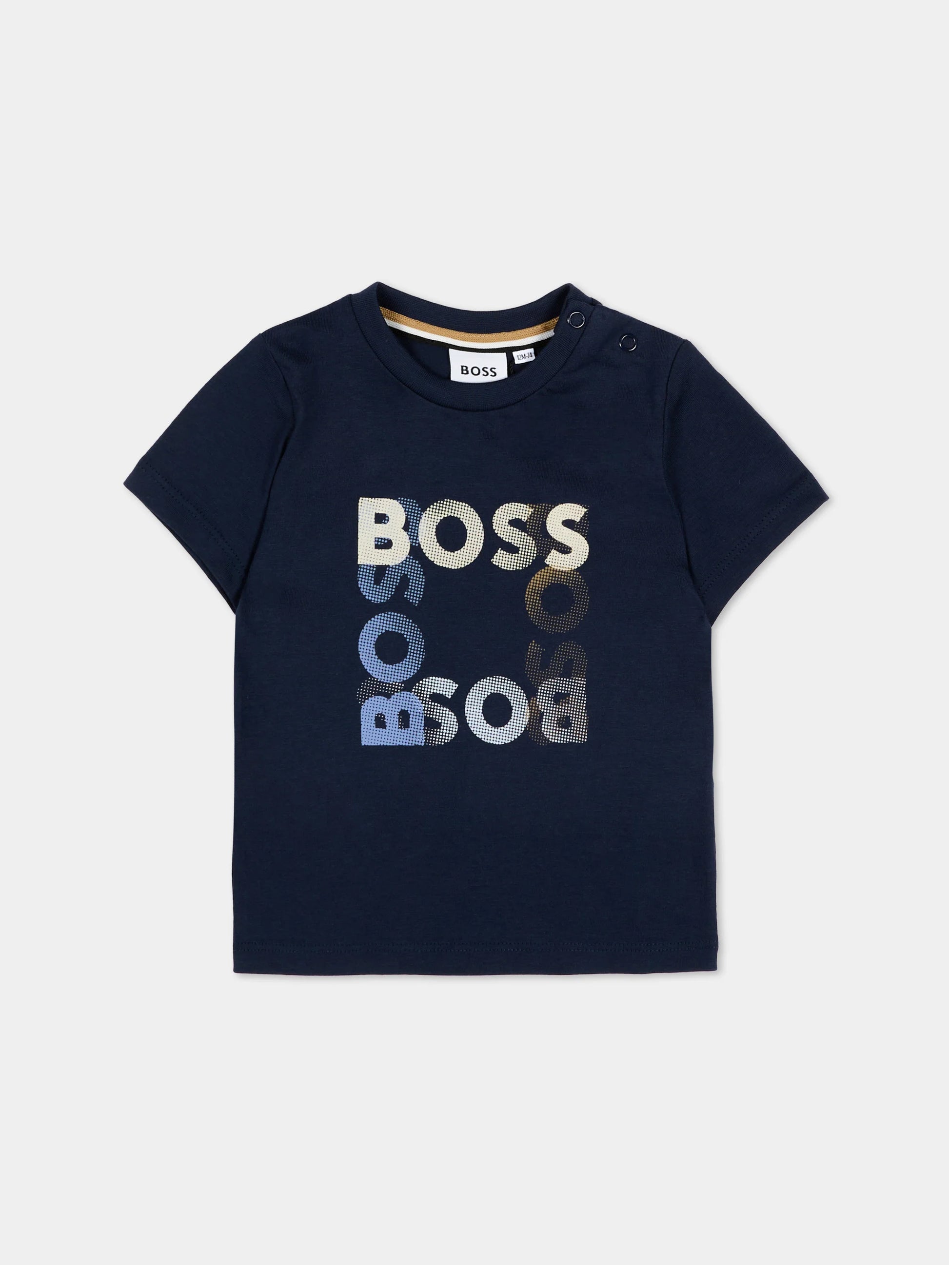 חולצת טישרט BOSS לוגו דו גוני מרכזי לתינוקות BLUE / 03M