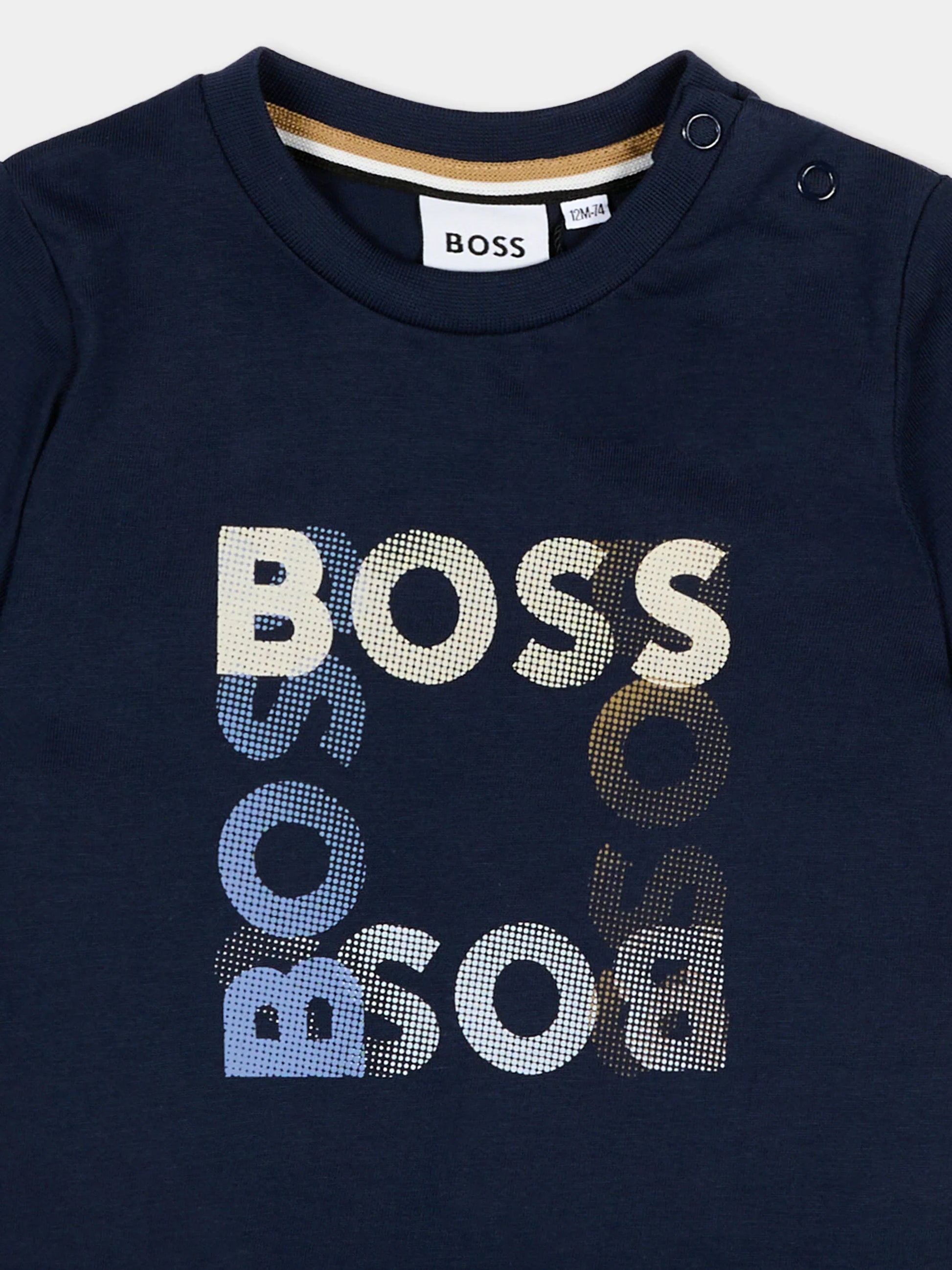 חולצת טישרט BOSS לוגו דו גוני מרכזי לתינוקות BLUE / 03M