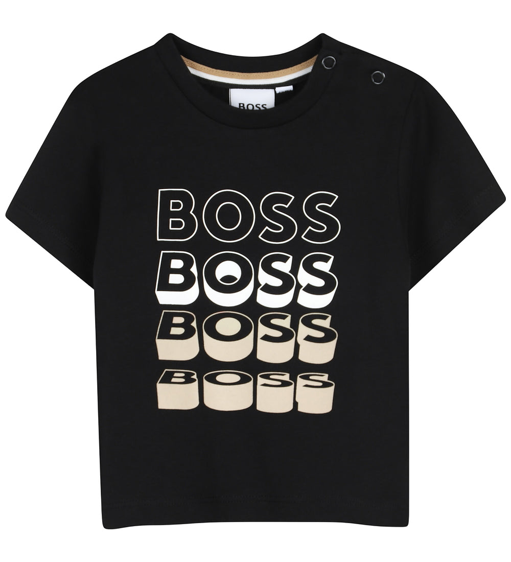 חולצת טישרט BOSS הדפס לוגו מרוכז לתינוקות BLACK / 03M