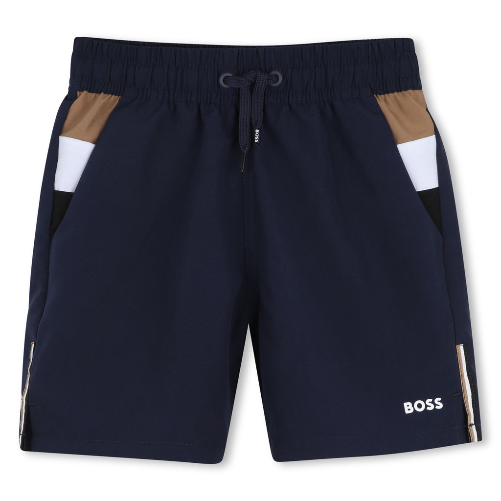 מכנסי שורט BOSS גרפיקת לוגו בצד לילדים BLUE / 4Y