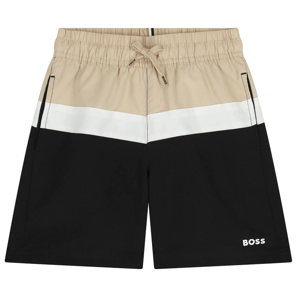 מכנסי שורט BOSS שילוב צבעים קונטרסטי לילדים BLACK / 4Y