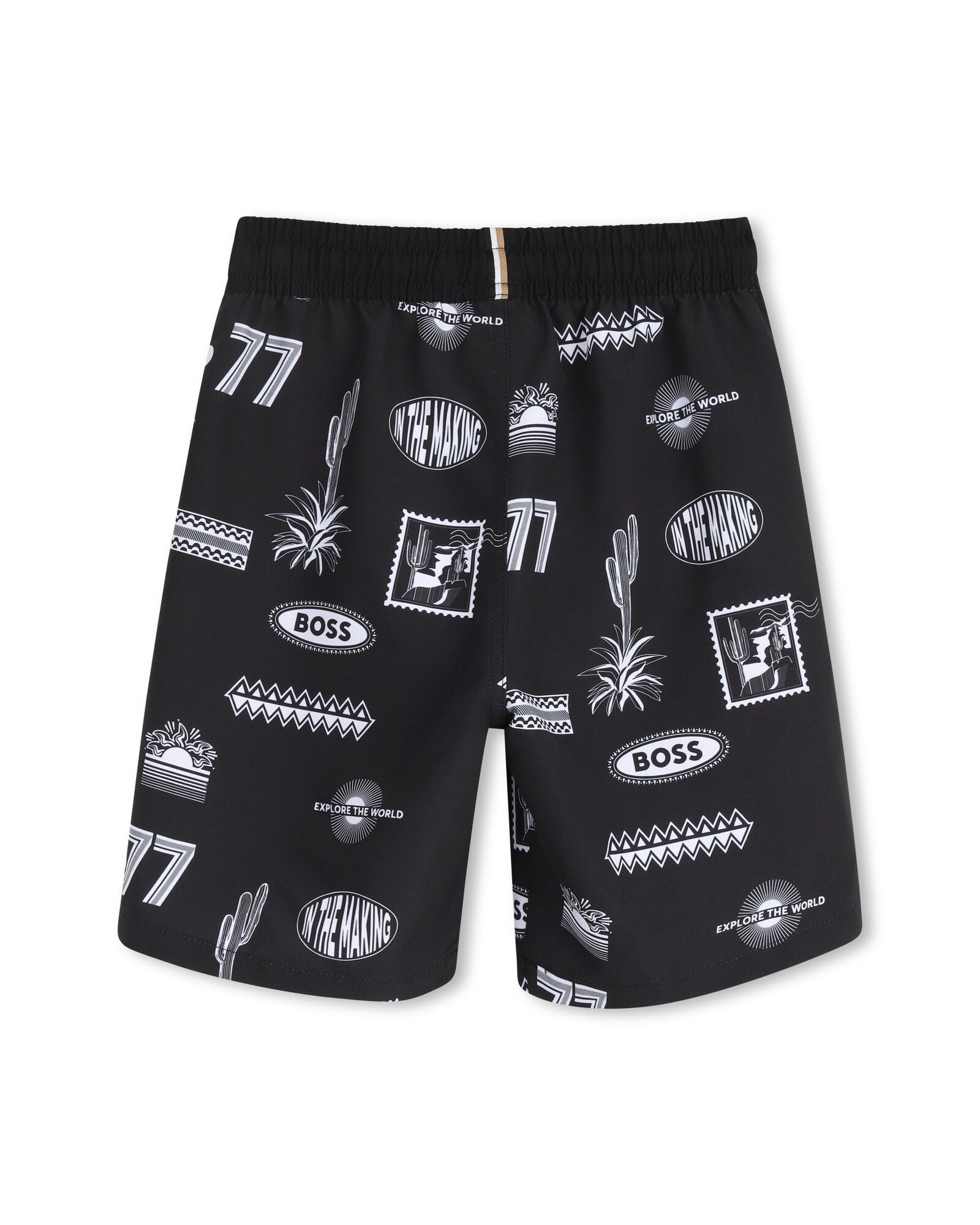 מכנסי שורט BOSS דוגמת לוגו מלאה לילדים BLACK / 4Y