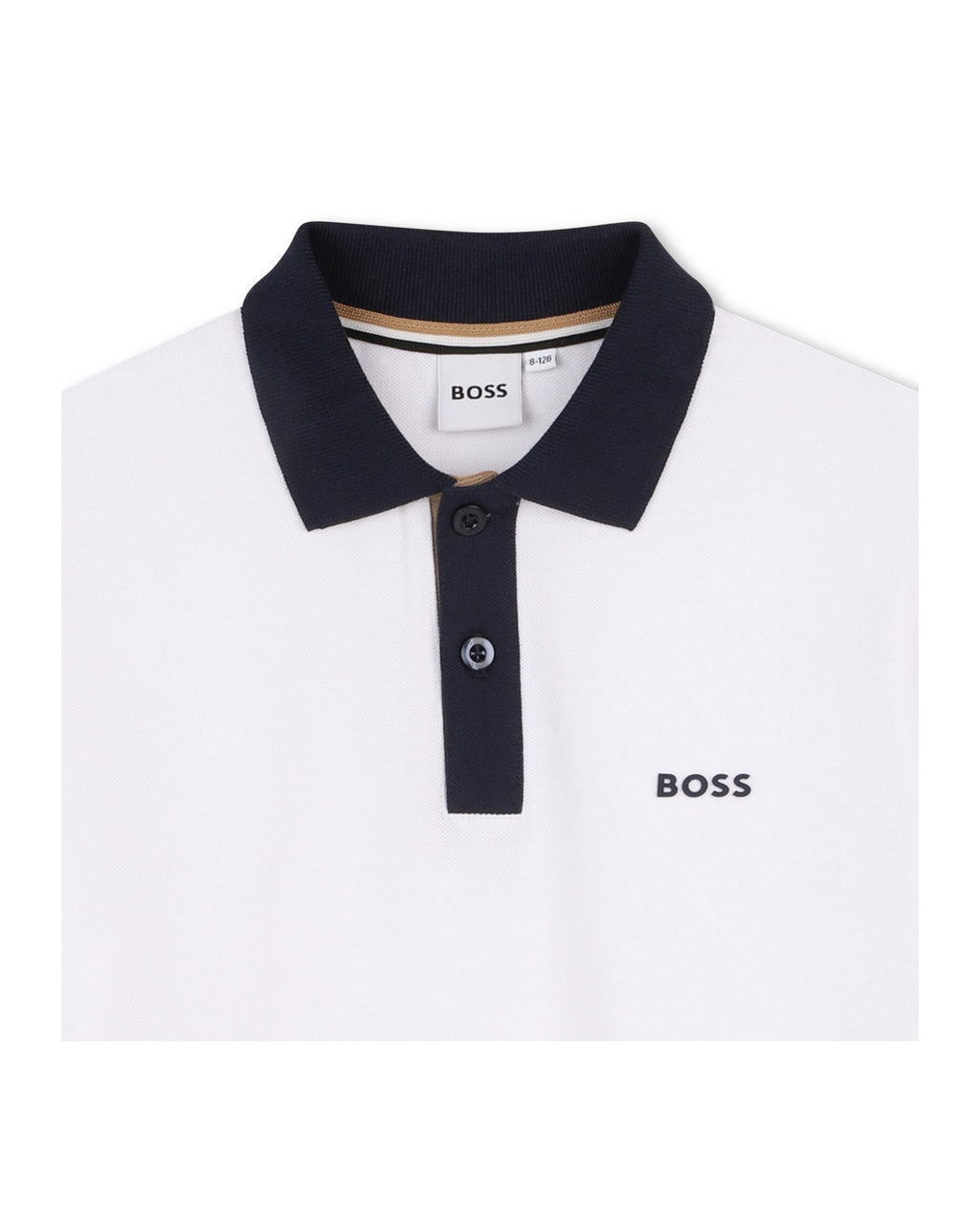 חולצת צווארון BOSS צווארון כהה ורקמת לוגו לילדים BEIGE / 4Y