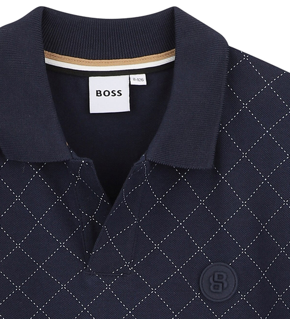 חולצת צווארון BOSS דוגמת מונוגרמה עדינה לילדים BLUE / 4Y
