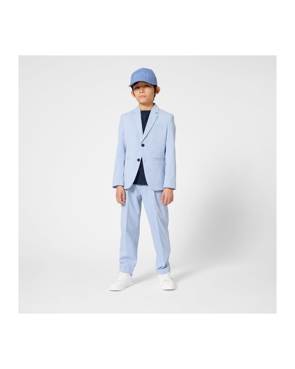 חולצת טישרט BOSS פס צד צבעוני לילדים BLUE / 4Y
