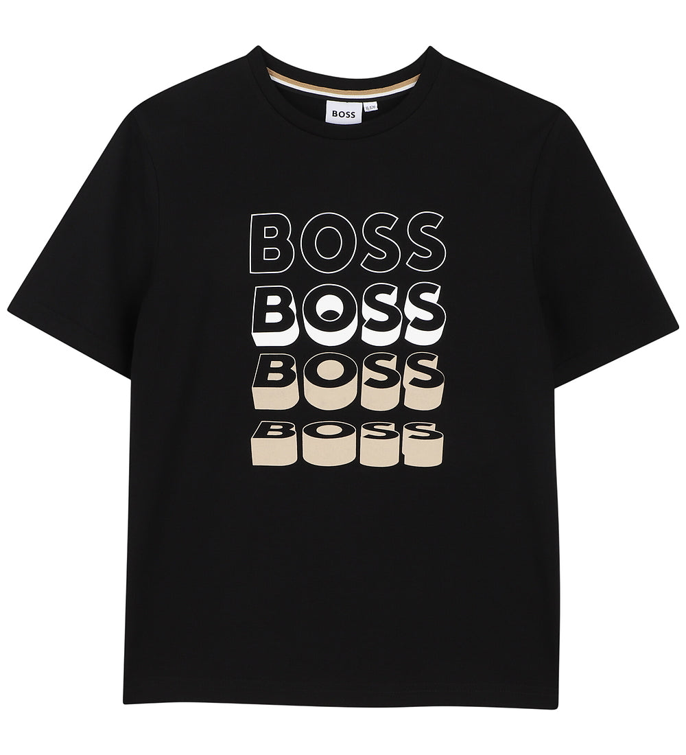 חולצת טישרט BOSS הדפס גרפי כפול לילדים BLACK / 4Y