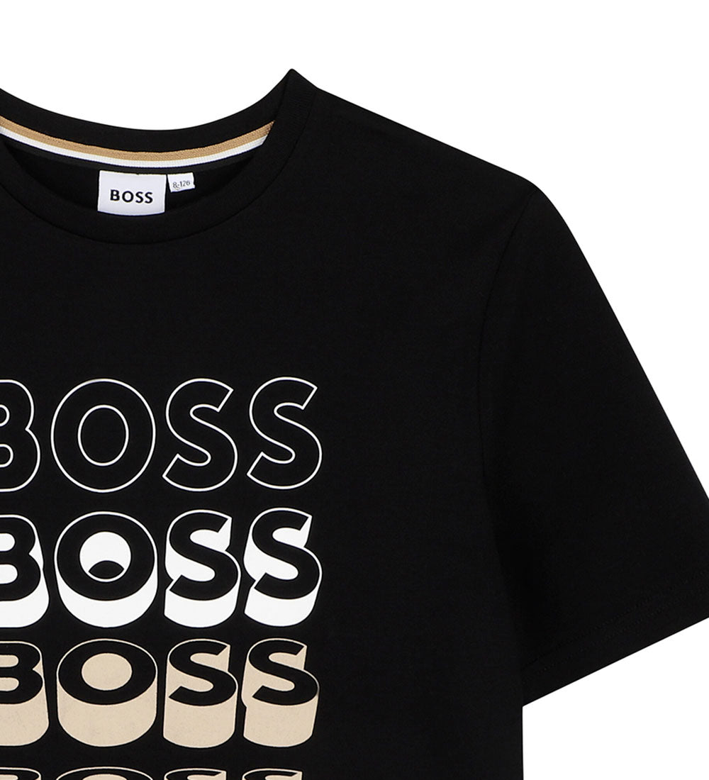 חולצת טישרט BOSS הדפס גרפי כפול לילדים BLACK / 4Y