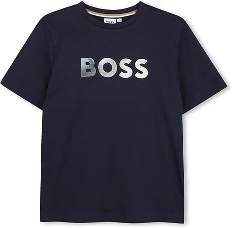 חולצת טישרט BOSS פס צבע ולוגו מרכזי לילדים BLUE / 4Y