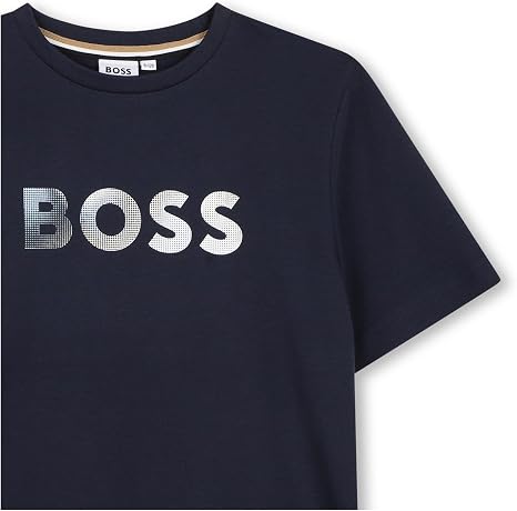 חולצת טישרט BOSS פס צבע ולוגו מרכזי לילדים BLUE / 4Y