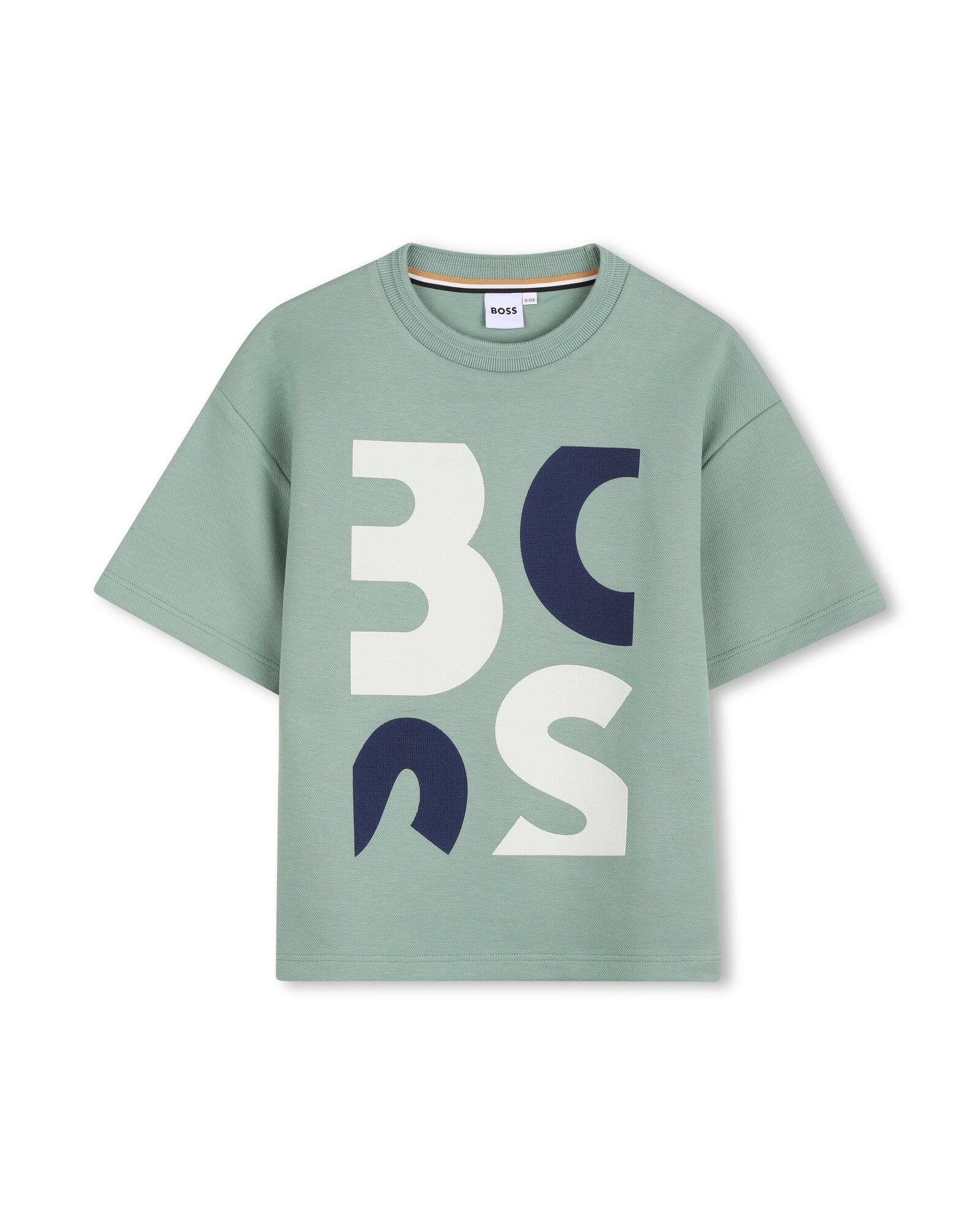 חולצת טישרט BOSS לוגו רחב מודגש לילדים BEIGE / 4Y