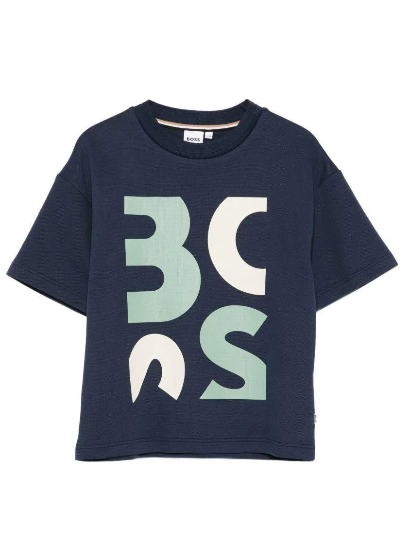 חולצת טישרט BOSS לוגו ענק גרפי לילדים BLUE / 4Y
