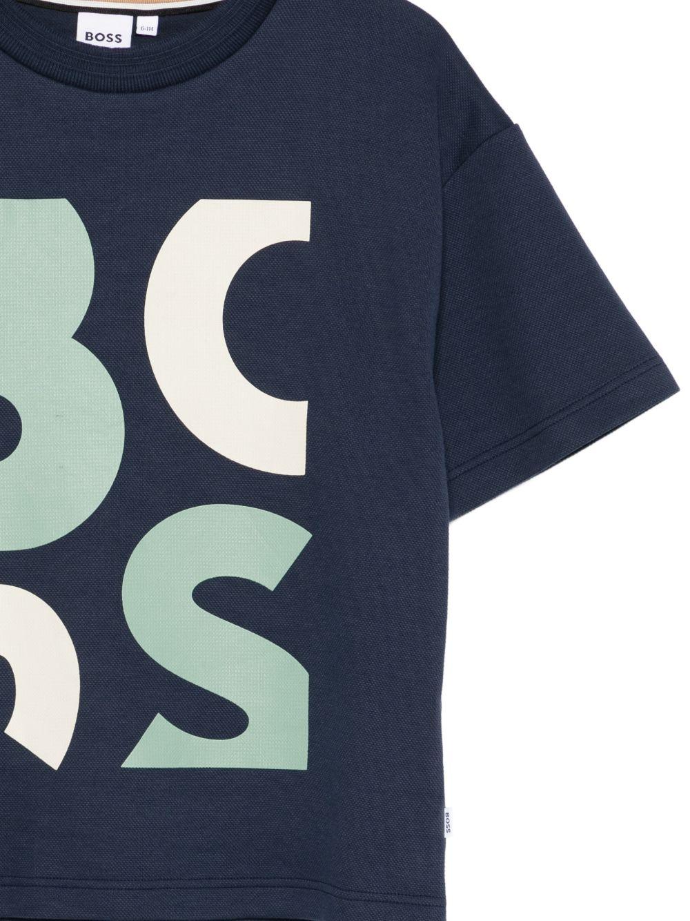 חולצת טישרט BOSS לוגו ענק גרפי לילדים BLUE / 4Y