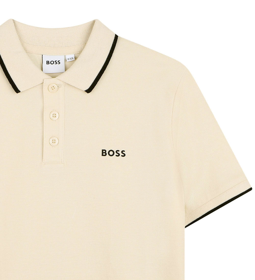 חולצת צווארון BOSS פס לוגו רחב בחזית לילדים BLUE / 4Y