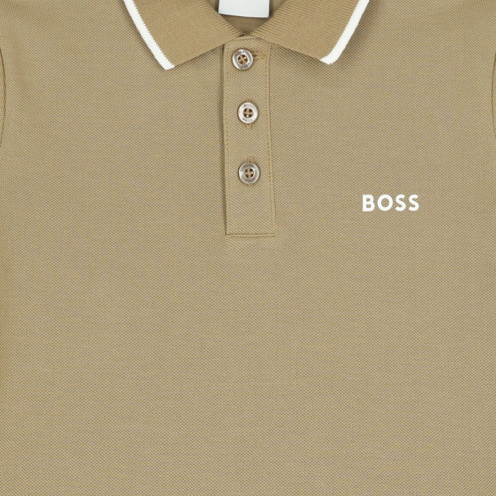 חולצת צווארון BOSS פס לוגו רחב בחזית לילדים BLUE / 4Y
