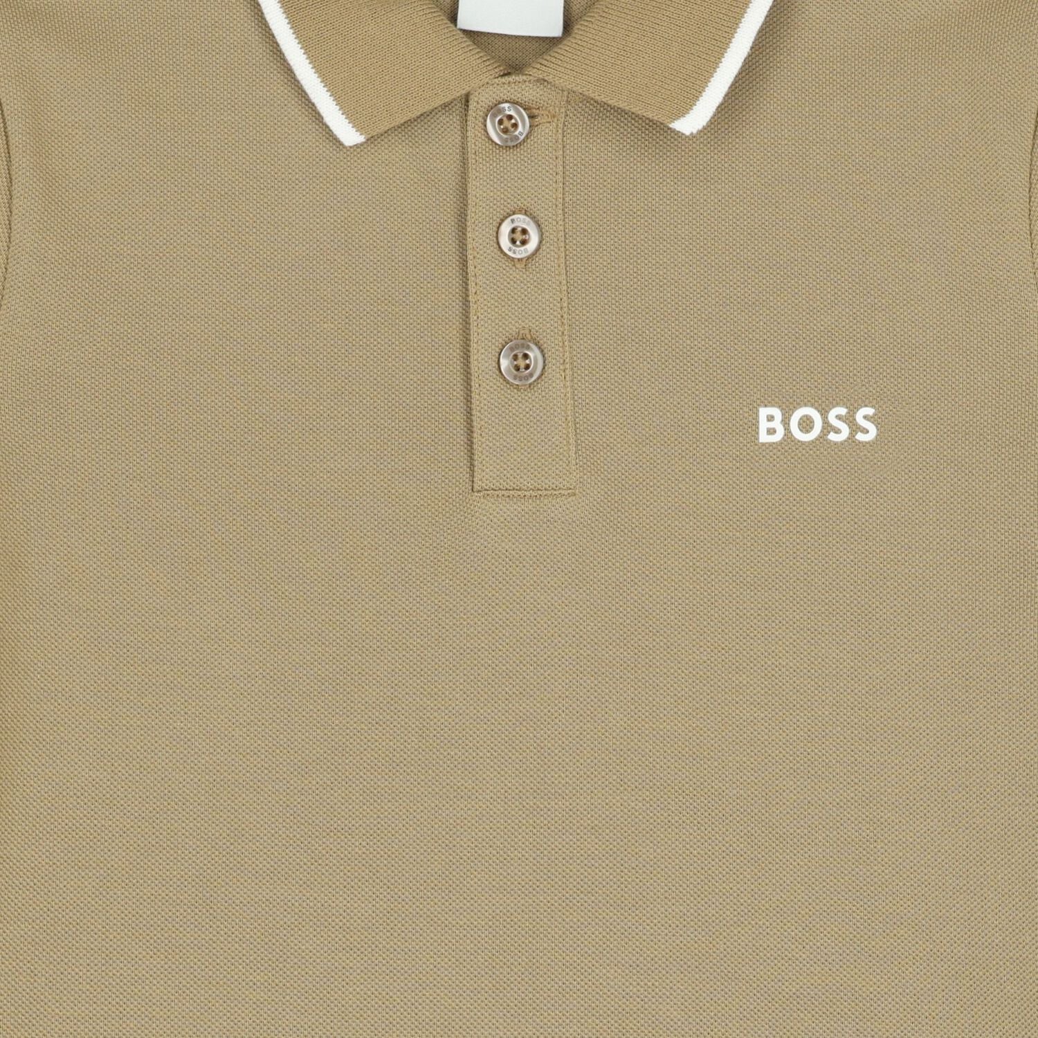 חולצת צווארון BOSS פס לוגו רחב בחזית לילדים BLUE / 4Y