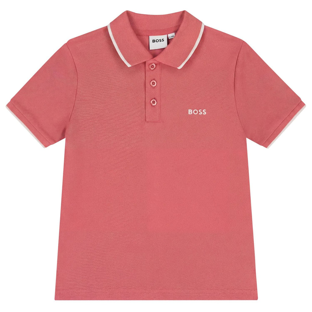 חולצת צווארון BOSS פס לוגו רחב בחזית לילדים Pink / 4Y