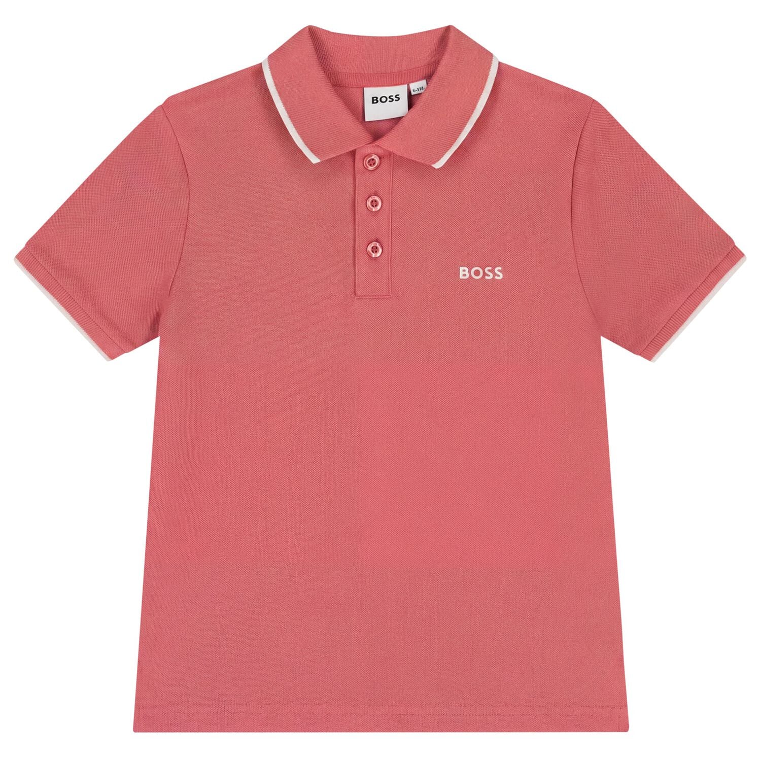 חולצת צווארון BOSS פס לוגו רחב בחזית לילדים Pink / 4Y