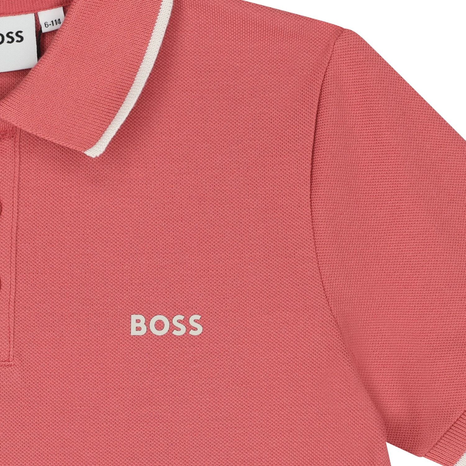 חולצת צווארון BOSS פס לוגו רחב בחזית לילדים Pink / 4Y