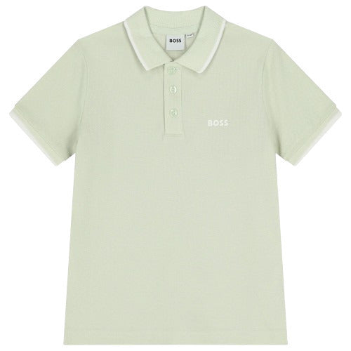 חולצת צווארון BOSS פס לוגו רחב בחזית לילדים Green / 4Y