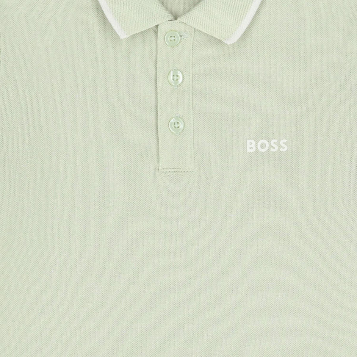 חולצת צווארון BOSS פס לוגו רחב בחזית לילדים Green / 4Y