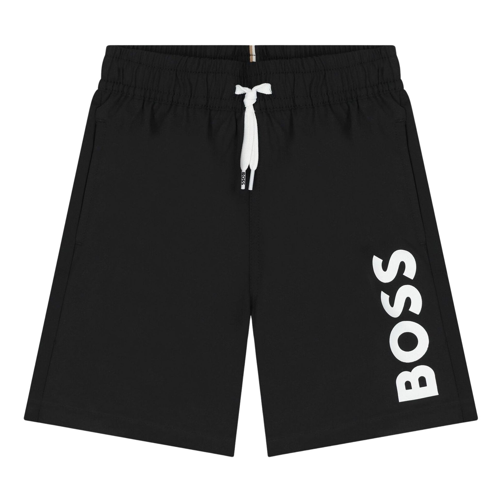 מכנסי שורט BOSS פאנל קונטרסט ופס אדום לילדים BLACK / 4Y