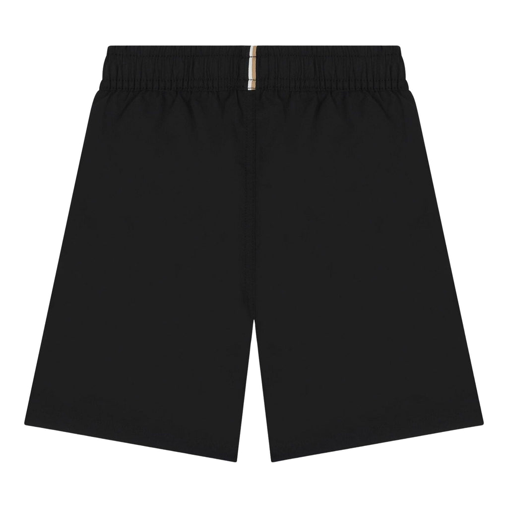 מכנסי שורט BOSS פאנל קונטרסט ופס אדום לילדים BLACK / 4Y