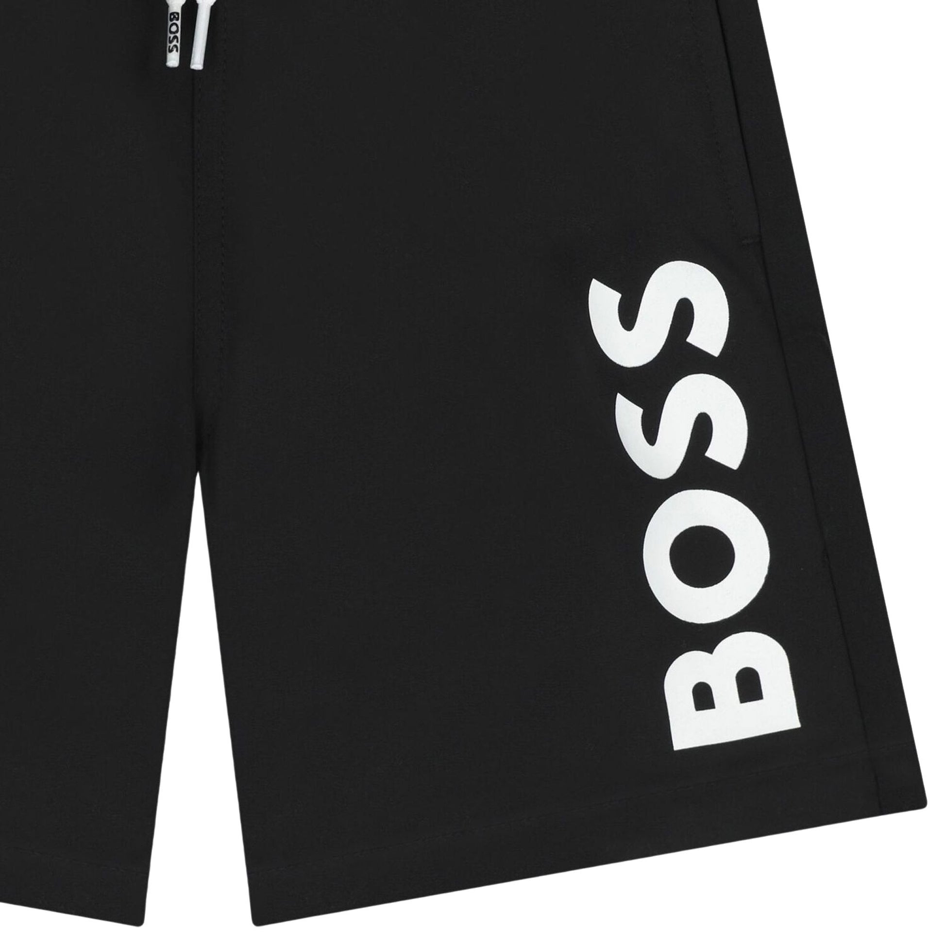 מכנסי שורט BOSS פאנל קונטרסט ופס אדום לילדים BLACK / 4Y