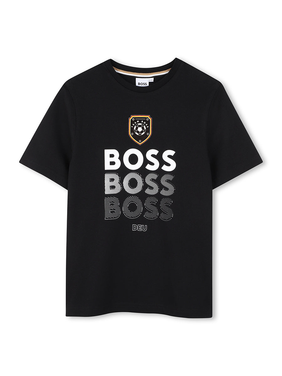 חולצת טישרט BOSS הדפס לוגו מרובע לילדים BLACK / 4Y
