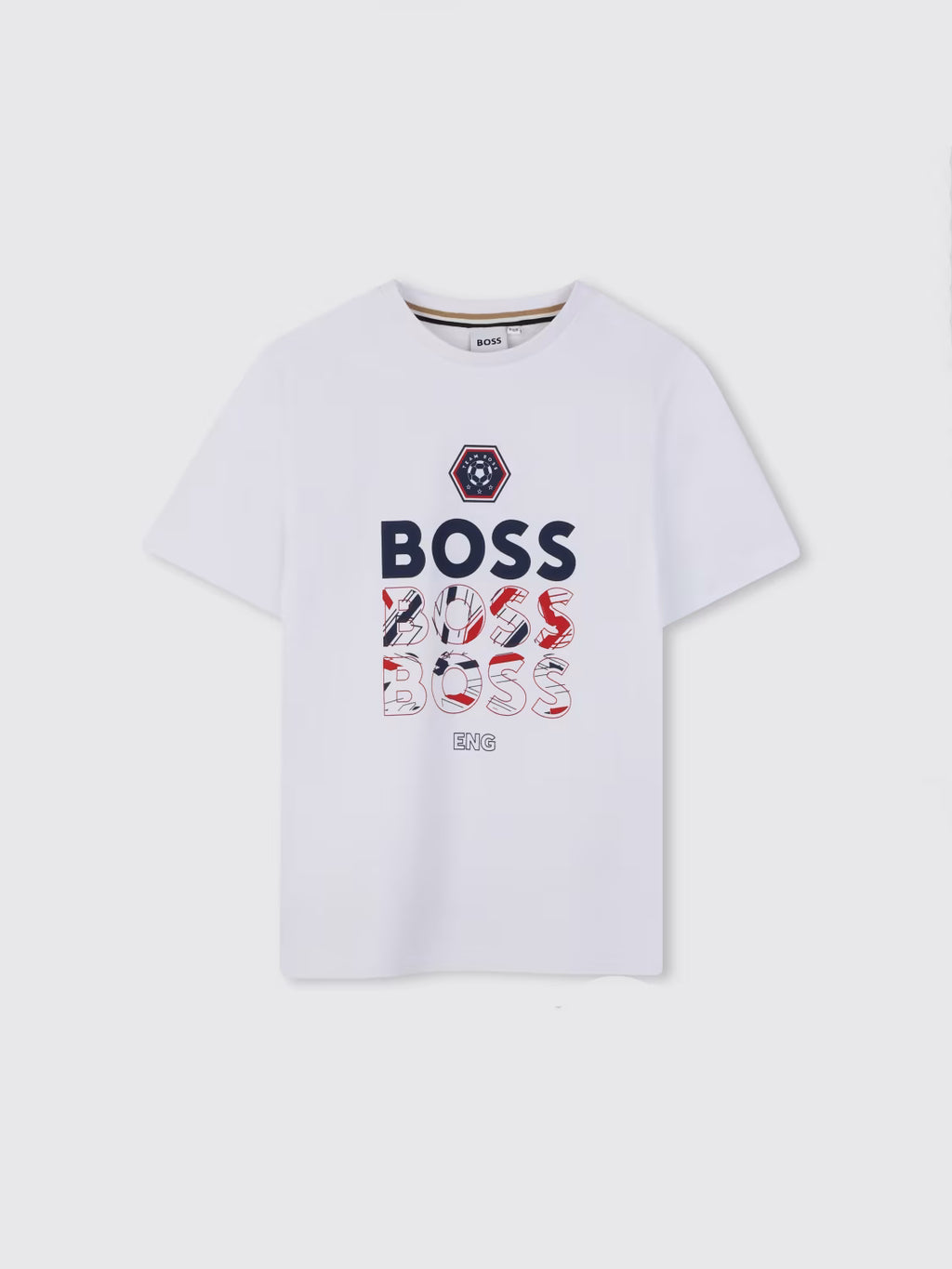חולצת טישרט BOSS הדפס לוגו מרובע לילדים BEIGE / 4Y