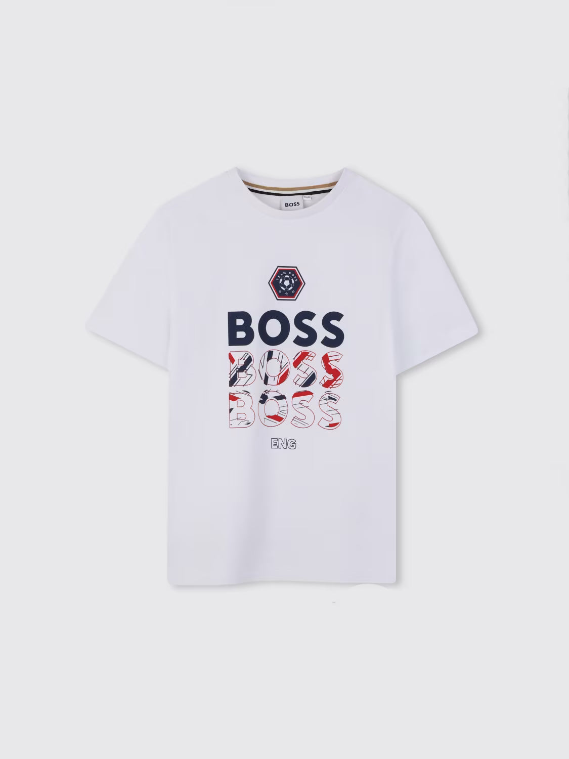 חולצת טישרט BOSS הדפס לוגו מרובע לילדים BEIGE / 4Y