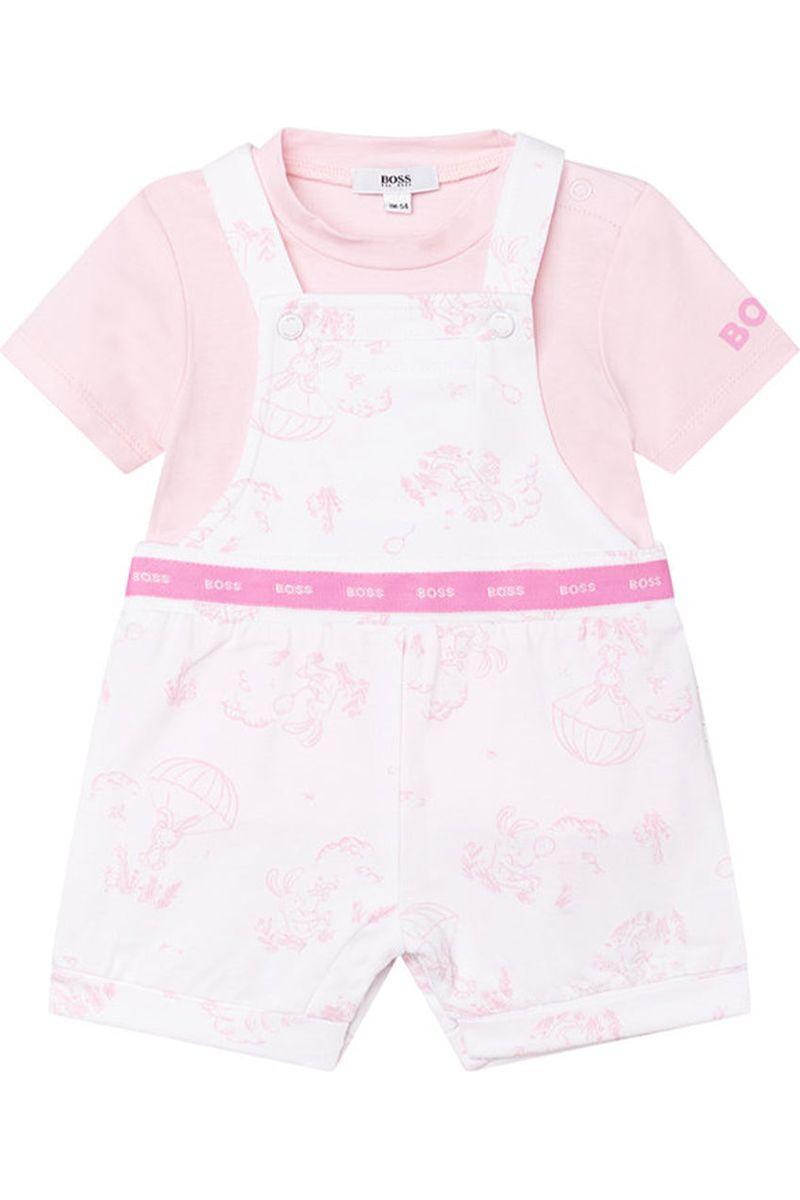 חולצת טריקו שרוול קצר + אוברול קצר HUGO BOSS DUNGAREE לתינוקות