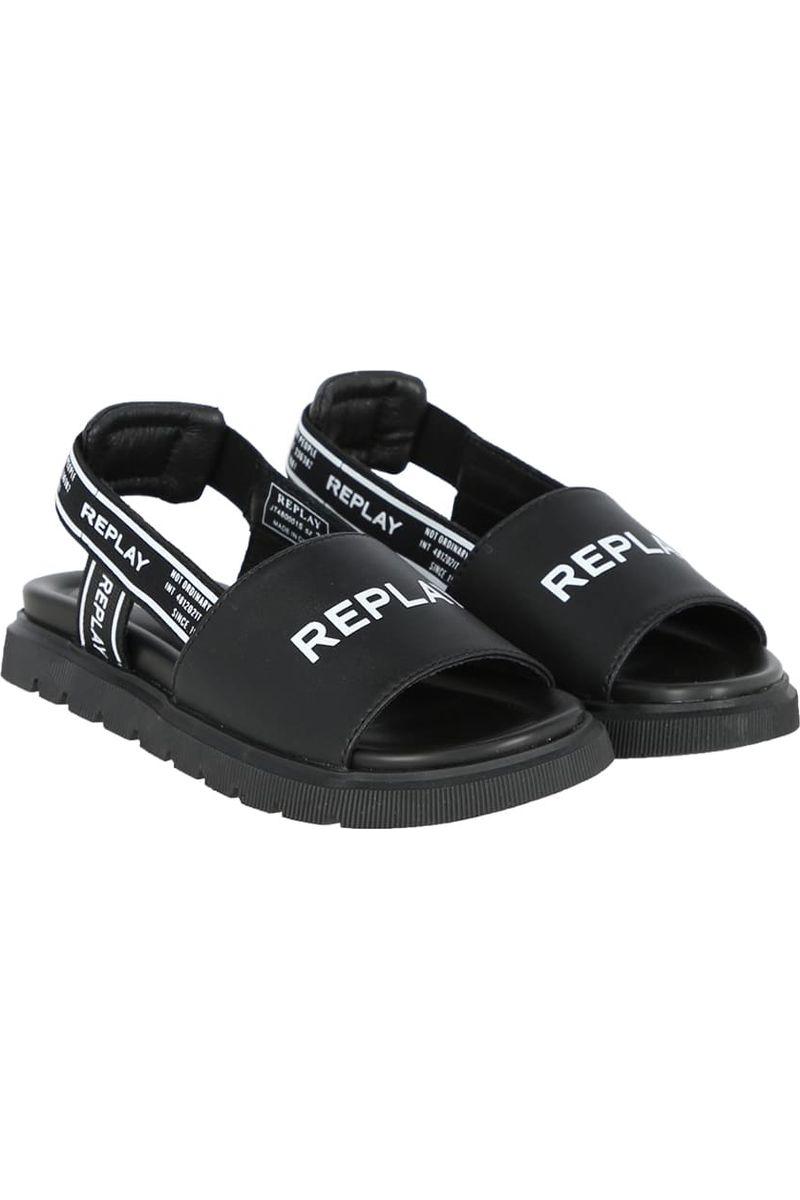 סנדלי Replay GALE כיתוב לבן צבע שחור לילדים