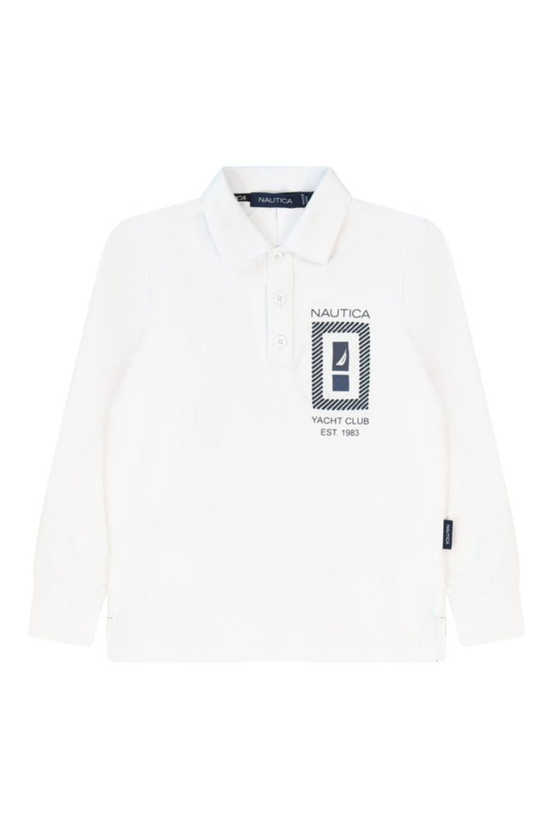 חולצת צווארון NAUTICA לוגו ריבוע בצד לילדים WHITE / 2Y