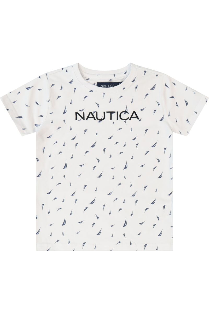 חולצת טישירט NAUTICA לוגו מותג באמצע לילדים WHITE / 2Y