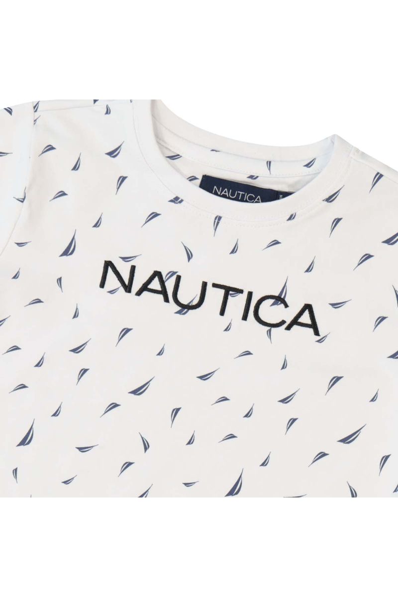חולצת טישירט NAUTICA לוגו מותג באמצע לילדים WHITE / 2Y