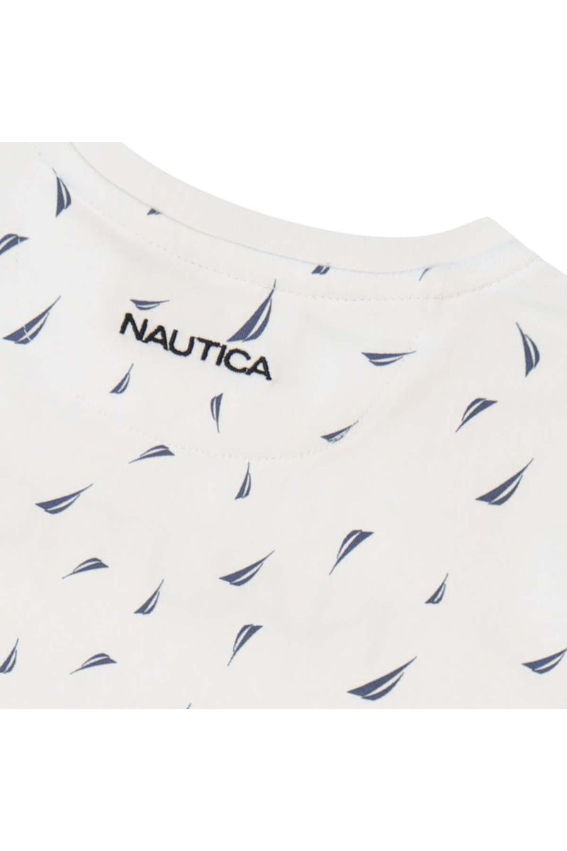 חולצת טישירט NAUTICA לוגו מותג באמצע לילדים WHITE / 2Y