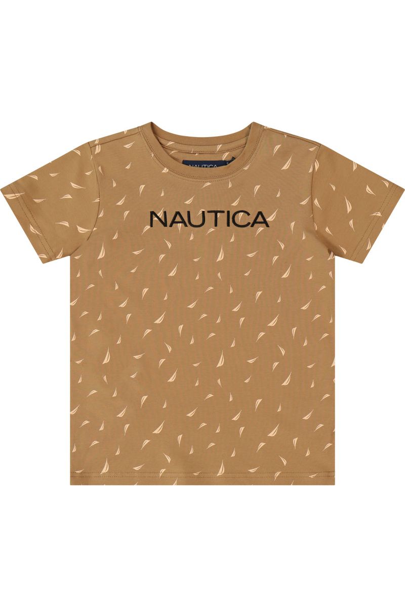 חולצת טישירט NAUTICA לוגו מותג באמצע לילדים BROWN / 2Y