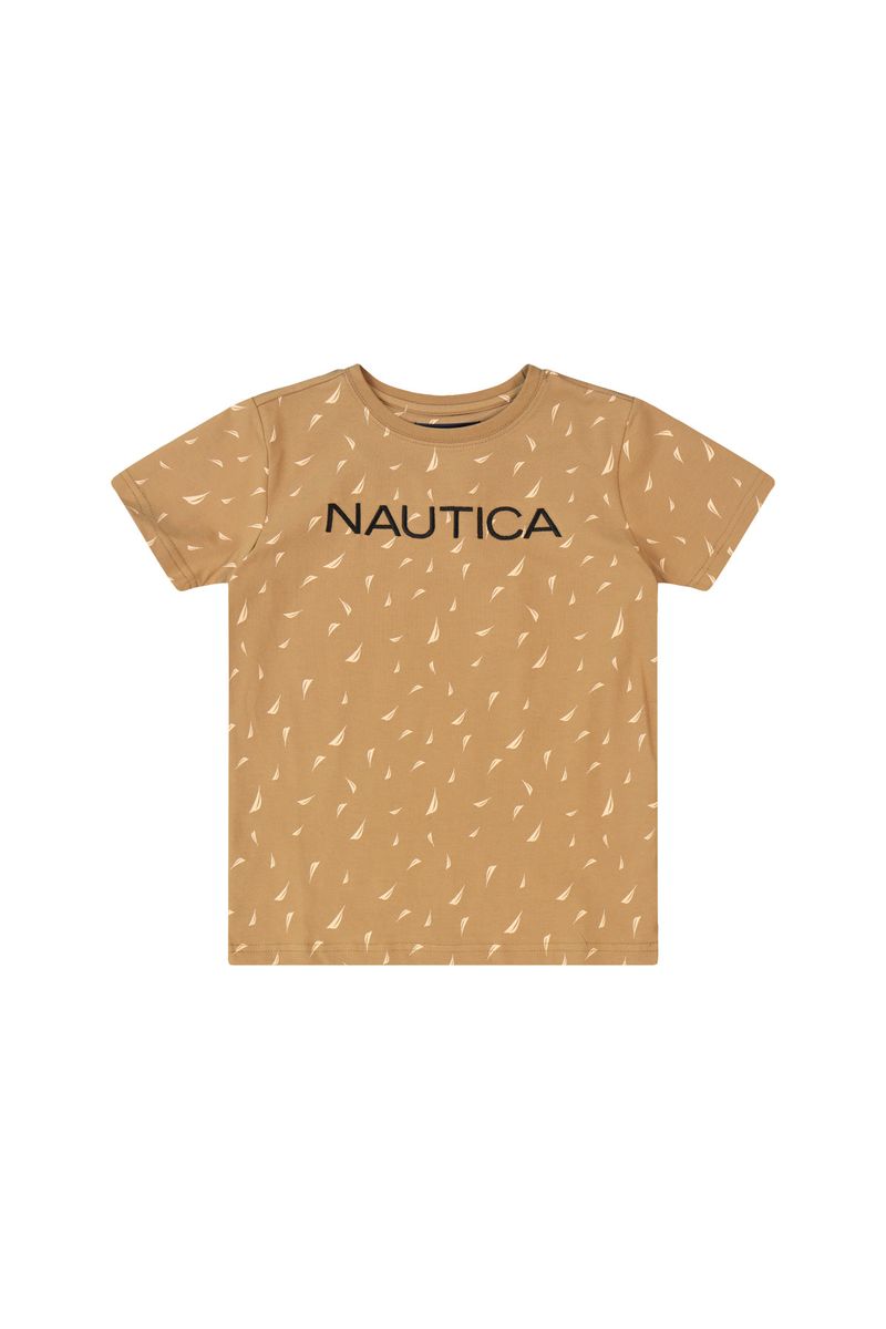 חולצת טישירט NAUTICA לוגו מותג באמצע לילדים BROWN / 2Y