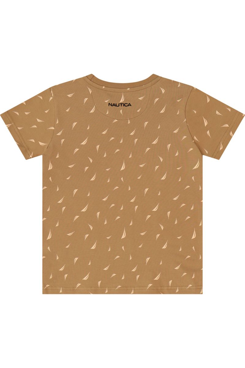 חולצת טישירט NAUTICA לוגו מותג באמצע לילדים BROWN / 2Y