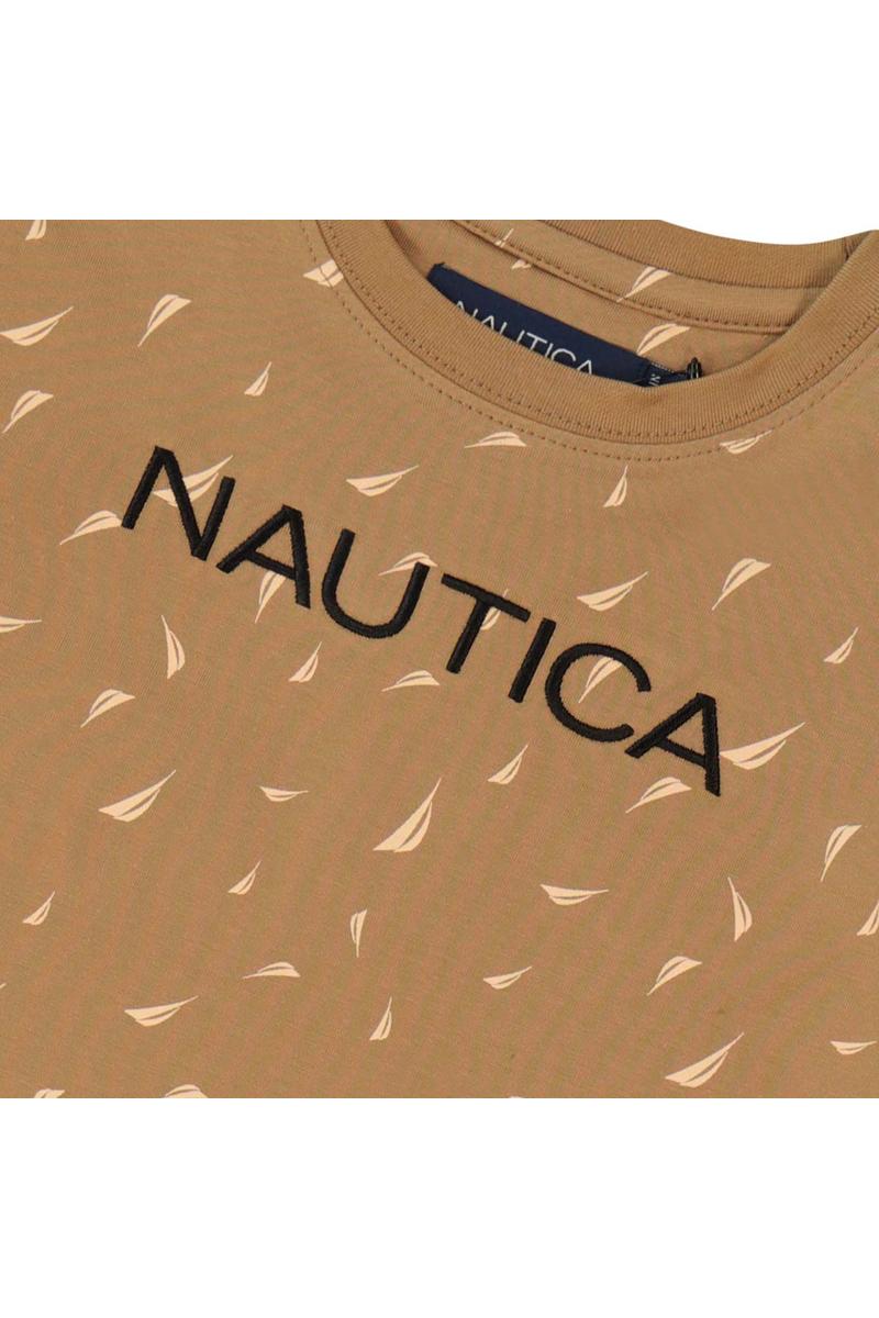 חולצת טישירט NAUTICA לוגו מותג באמצע לילדים BROWN / 2Y