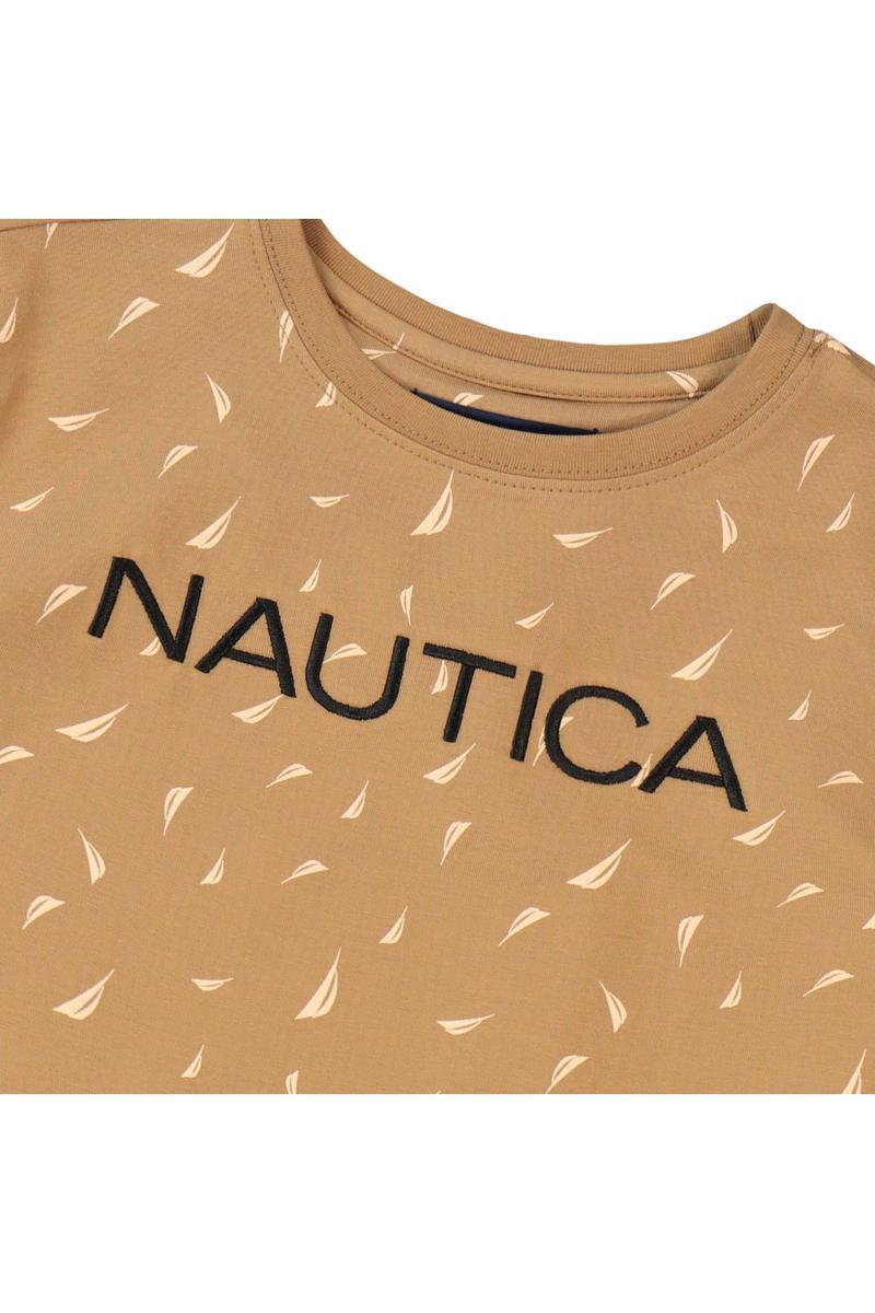 חולצת טישירט NAUTICA לוגו מותג באמצע לילדים BROWN / 2Y