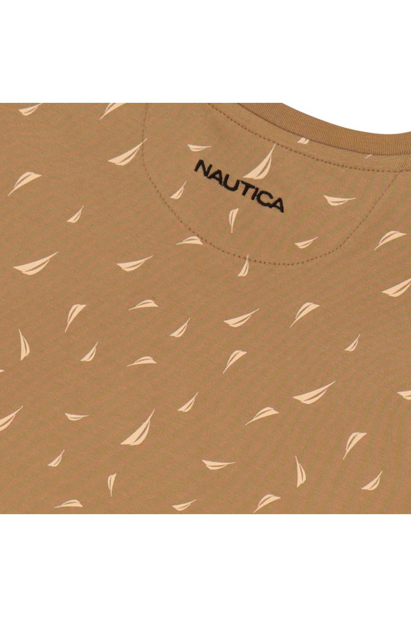 חולצת טישירט NAUTICA לוגו מותג באמצע לילדים BROWN / 2Y