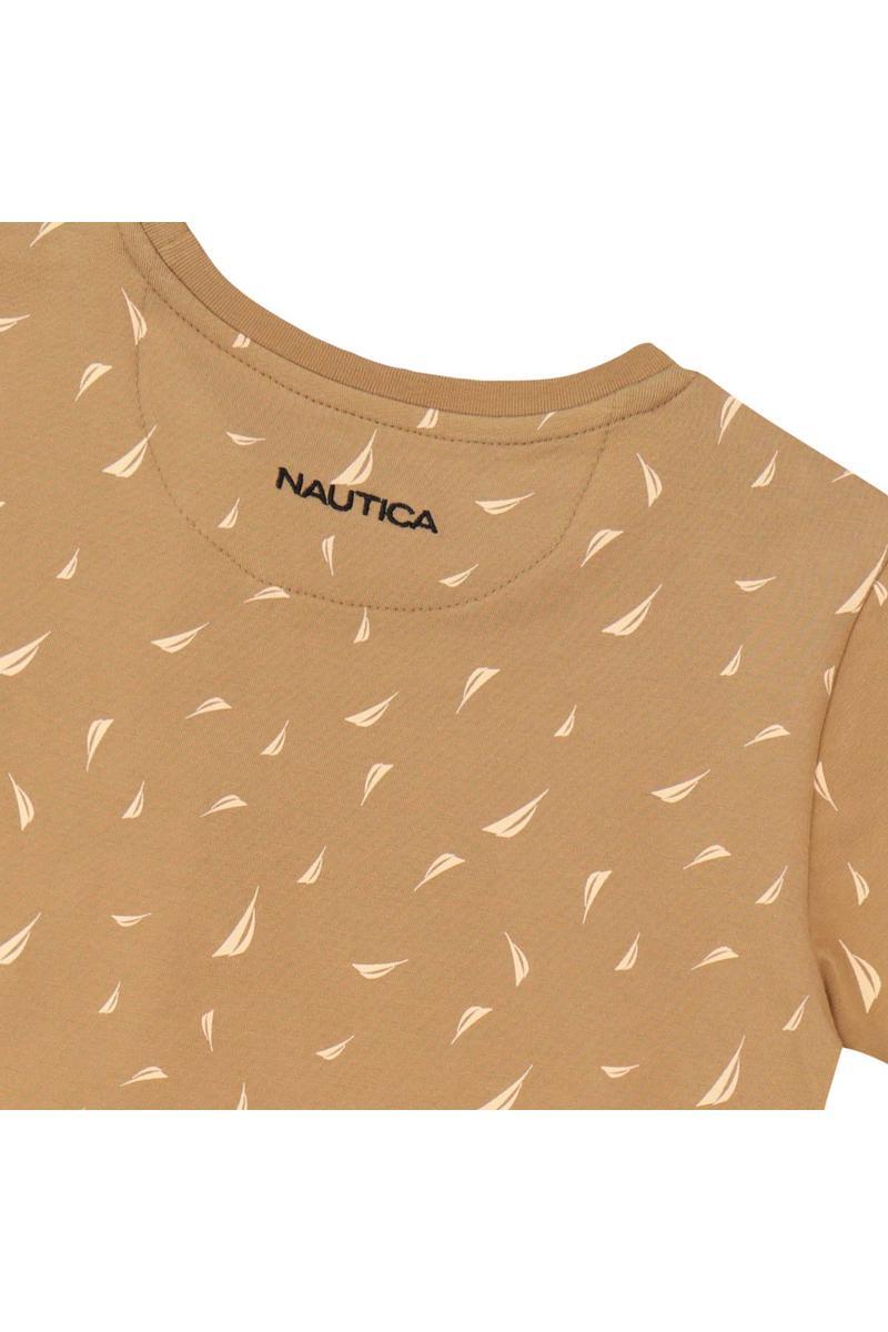 חולצת טישירט NAUTICA לוגו מותג באמצע לילדים BROWN / 2Y