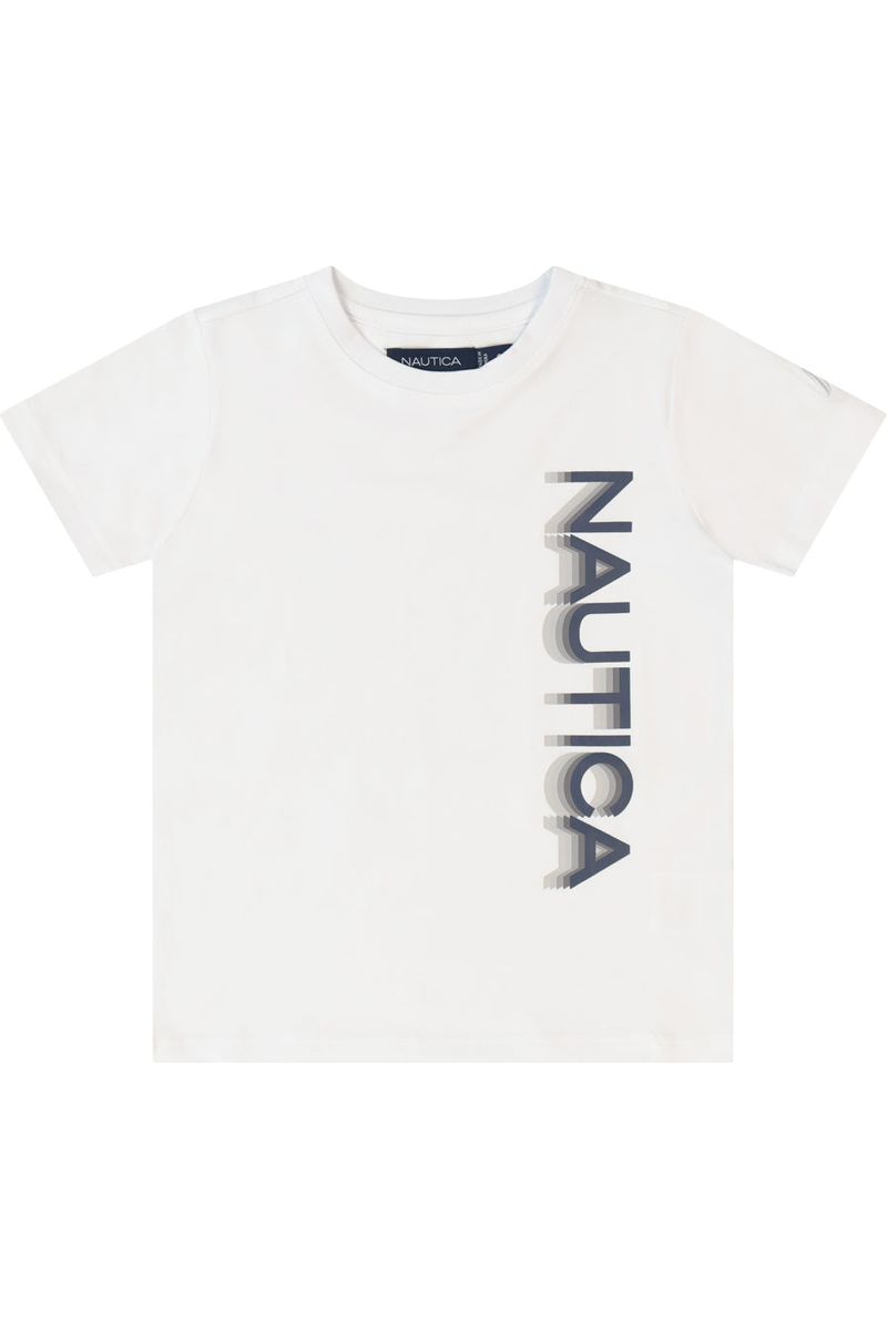 חולצת טישירט NAUTICA לוגו מותג בצד לילדים WHITE / 2Y