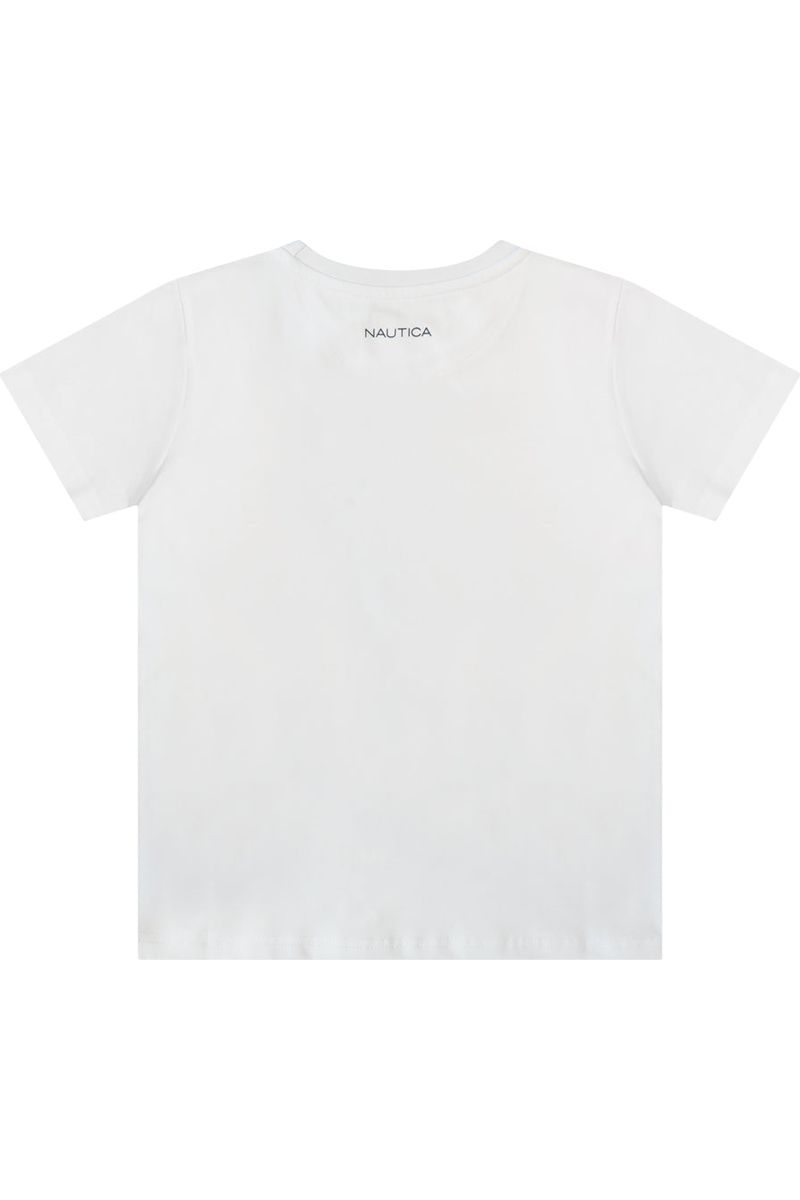 חולצת טישירט NAUTICA לוגו מותג בצד לילדים WHITE / 2Y