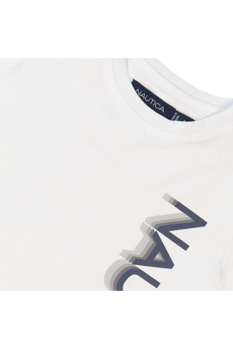 חולצת טישירט NAUTICA לוגו מותג בצד לילדים WHITE / 2Y