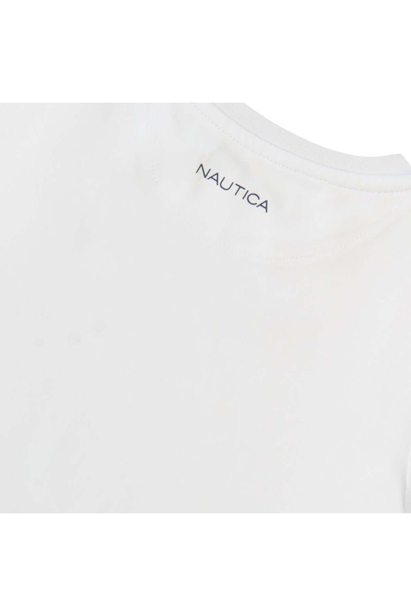 חולצת טישירט NAUTICA לוגו מותג בצד לילדים WHITE / 2Y