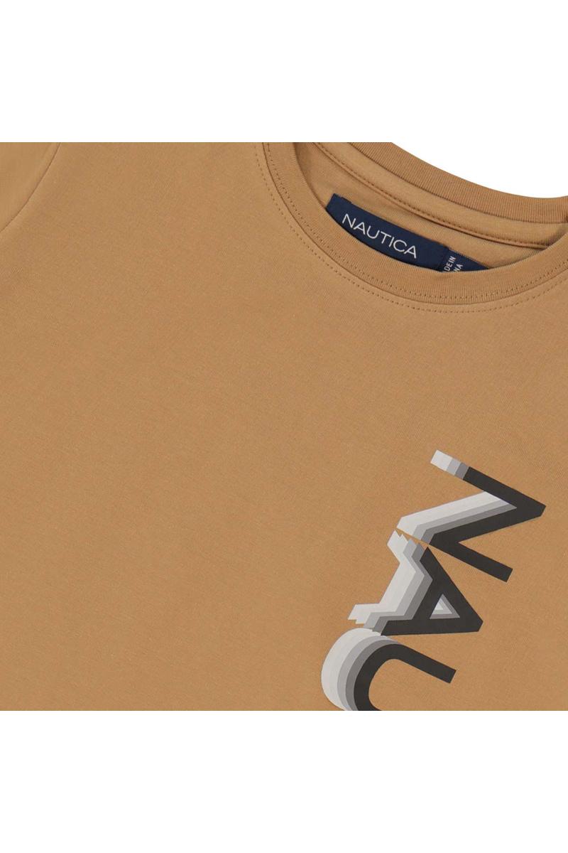 חולצת טישירט NAUTICA לוגו מותג בצד לילדים BROWN / 2Y