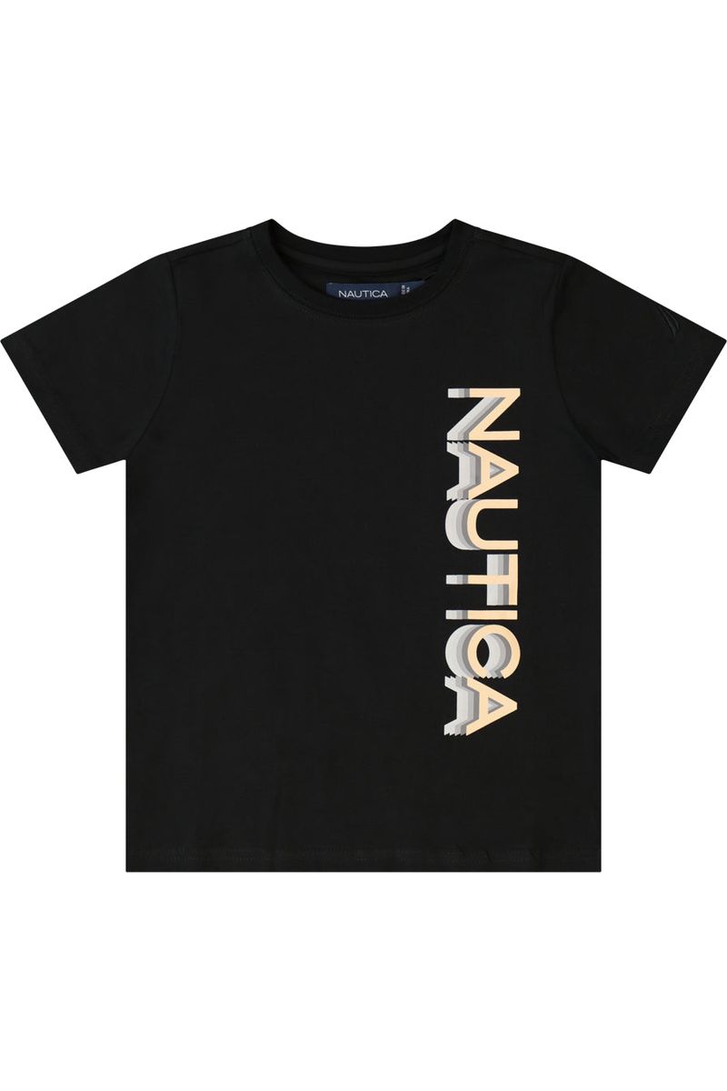 חולצת טישירט NAUTICA לוגו מותג בצד לילדים BLACK / 2Y