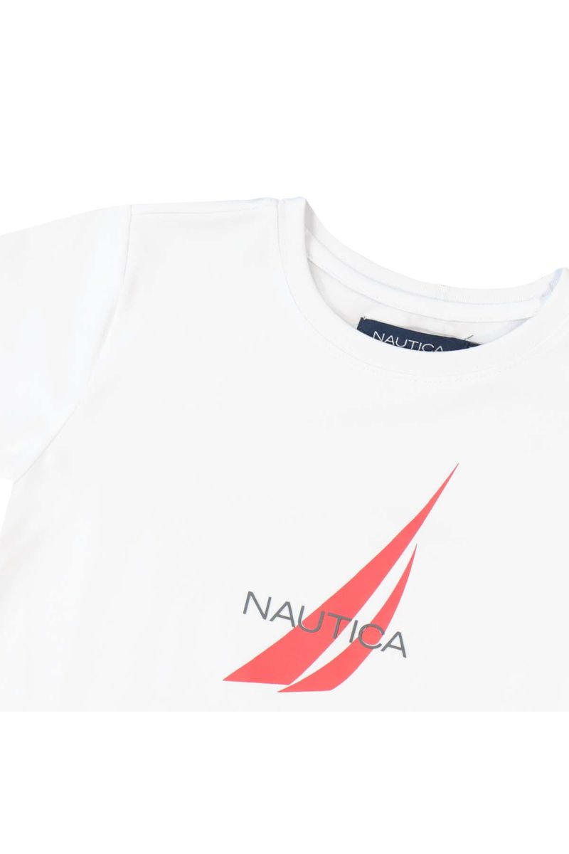 חולצת טישירט NAUTICA הדפס באמצע לילדים WHITE / 2Y